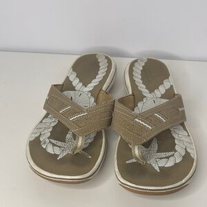 Clarks Tan Sandals with White Accents